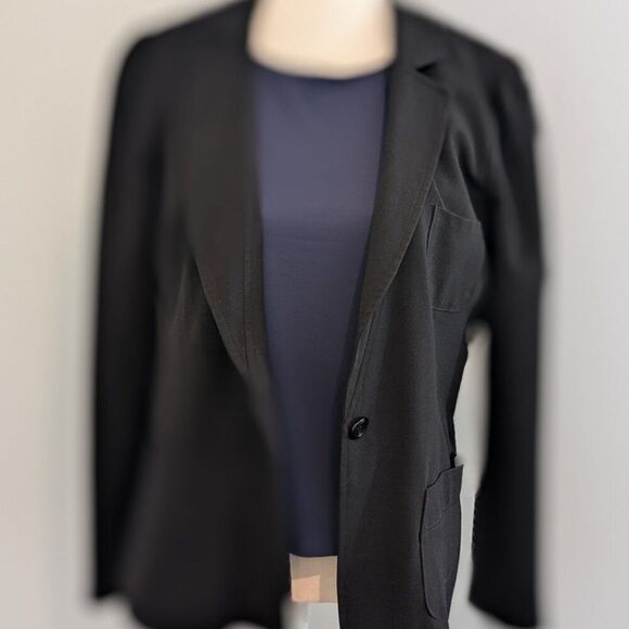 Body Central Women's Large Black Blazer Rollup Contrast Stripe Sleeves - Picture 7 of 10